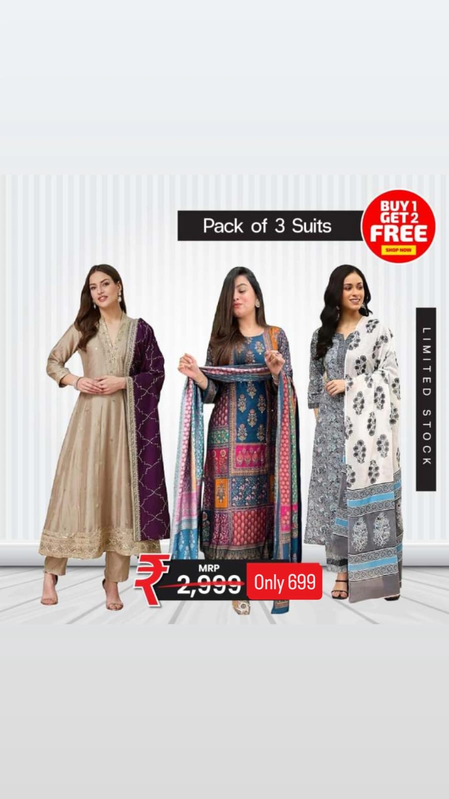 Pack of 3 Stylish Kurti Sets at Just ₹699