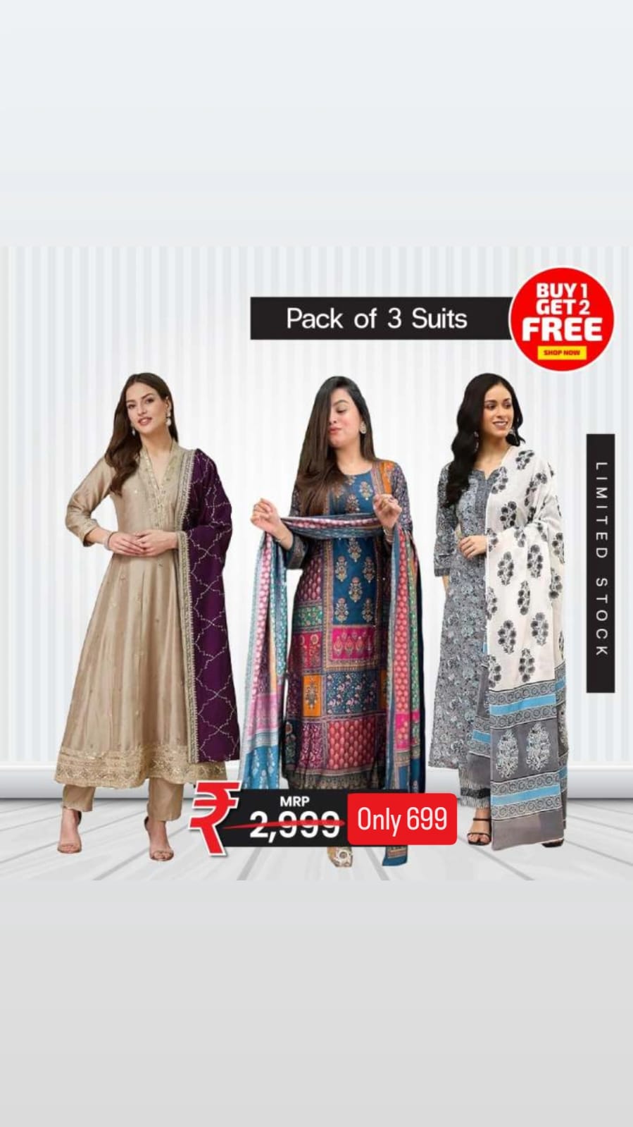 Pack of 3 Suits  Navy Blue, Green Stripe & Maroon